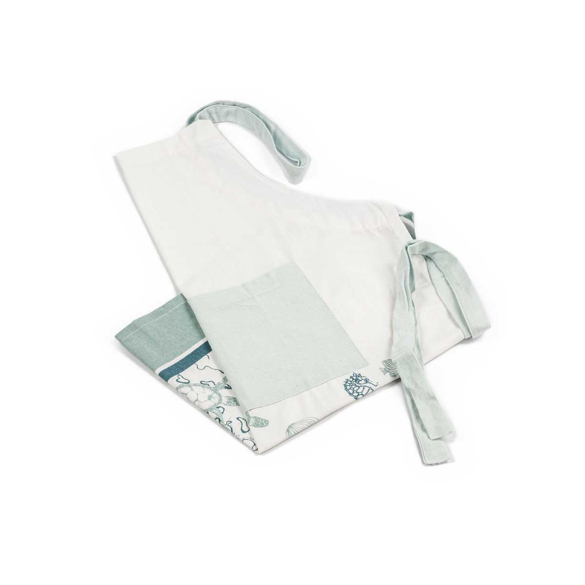 Avental OCEAN LIFE azul em algod&atilde;o