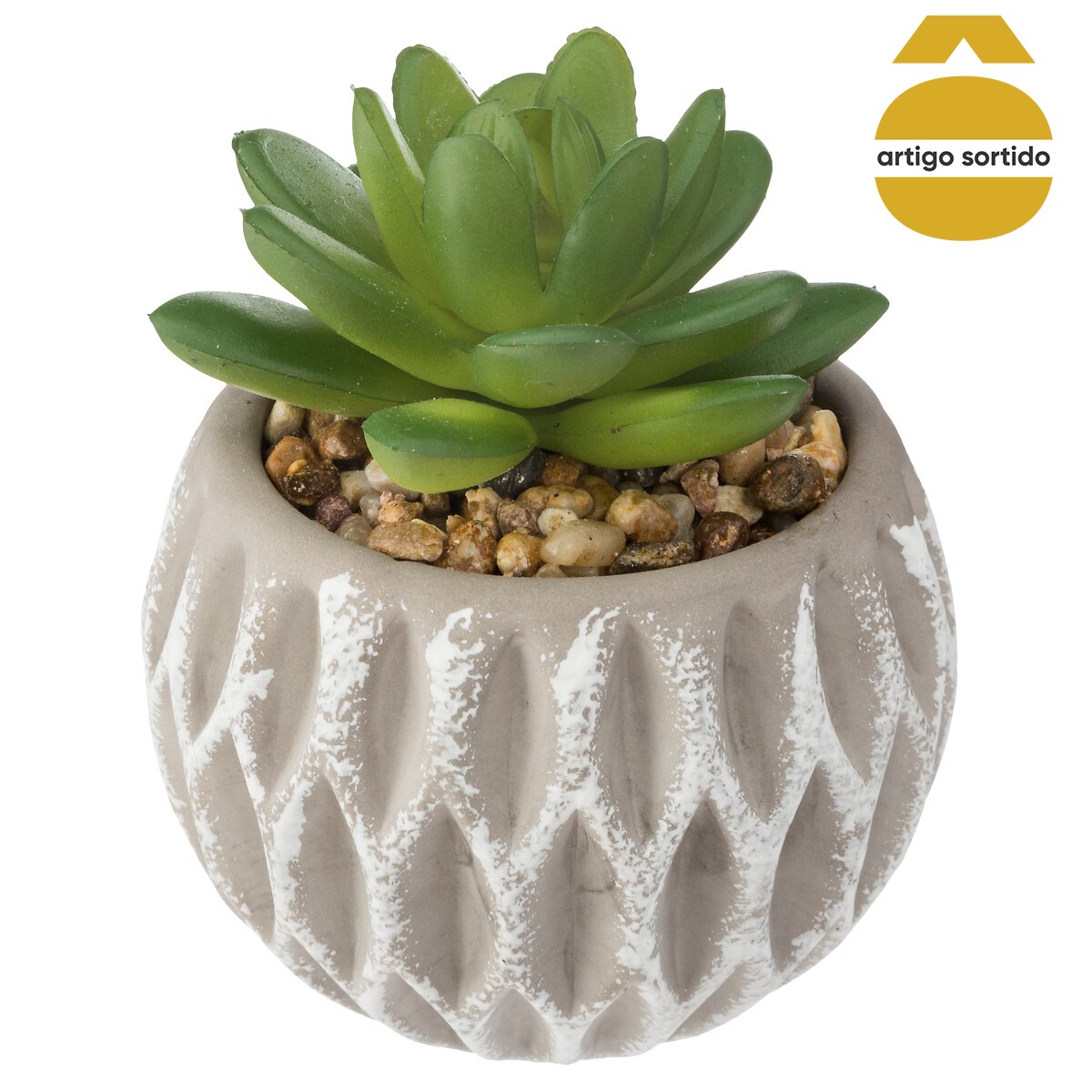 Vaso de cimento cinza com cato 9cm