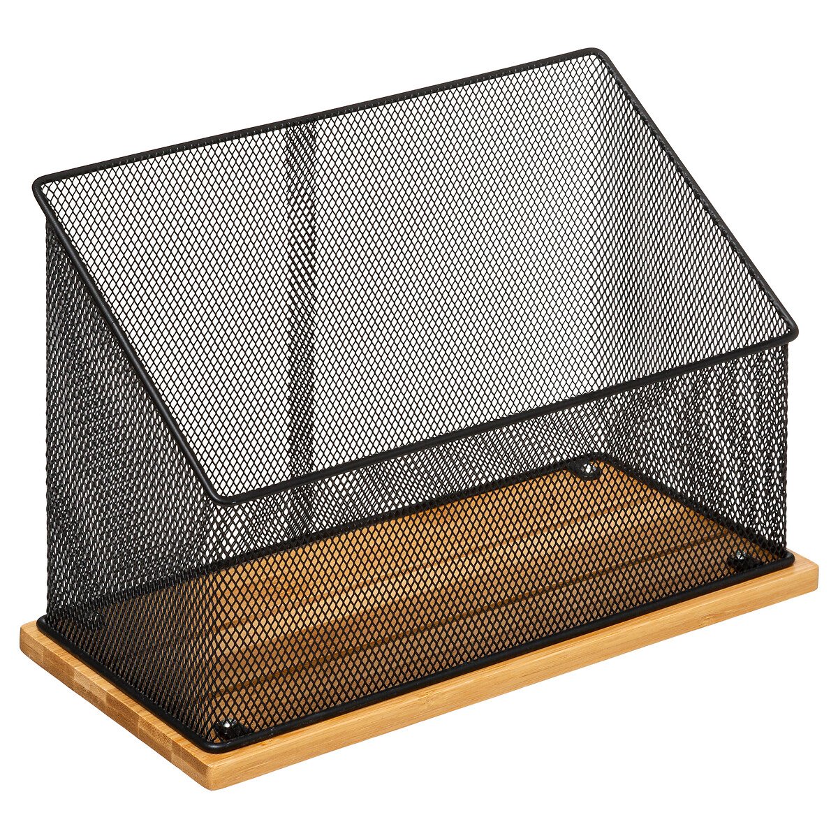 Organizador para escritório em bambu e metal preto