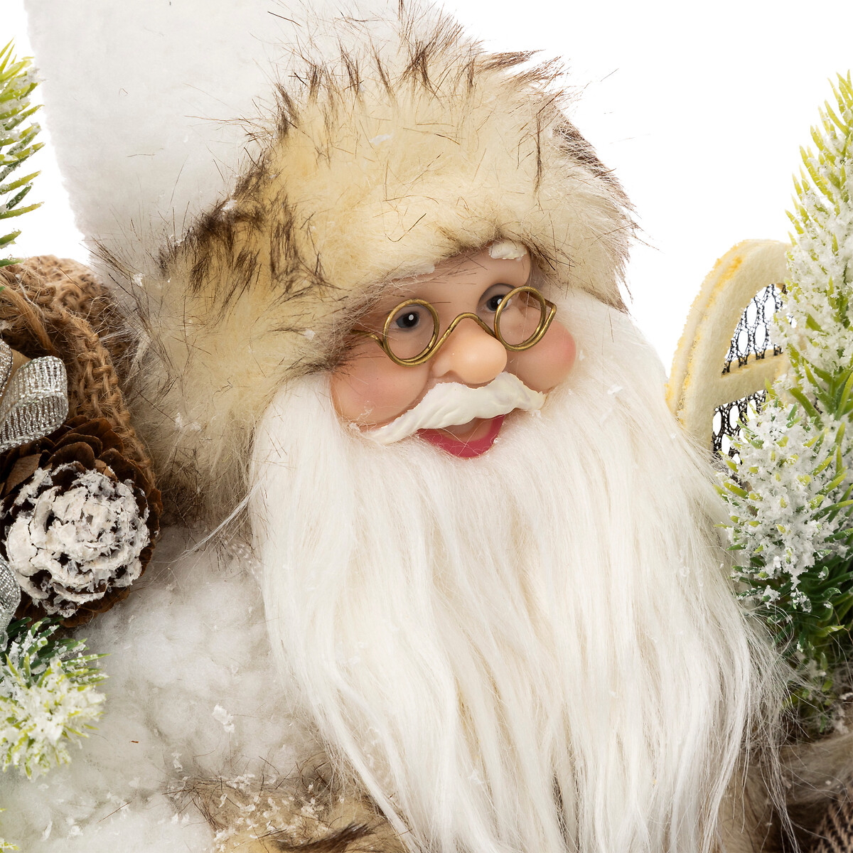 Figura pai natal branco e castanho luminoso 30cm