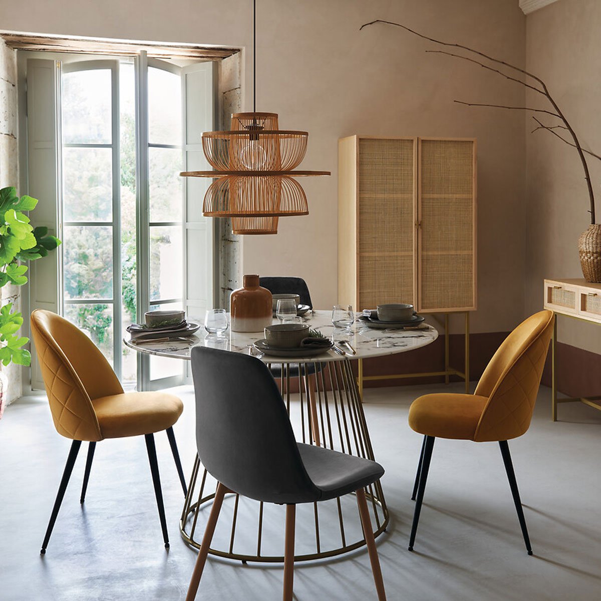 Cadeira ROKA cinza de veludo,  Cadeira ROKA cinza de veludo