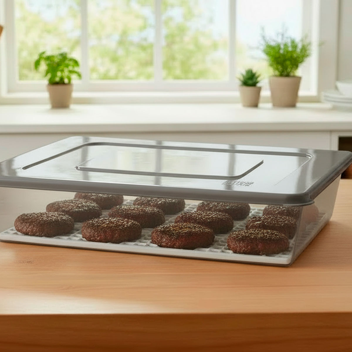 Caixa retangular cinza com rede