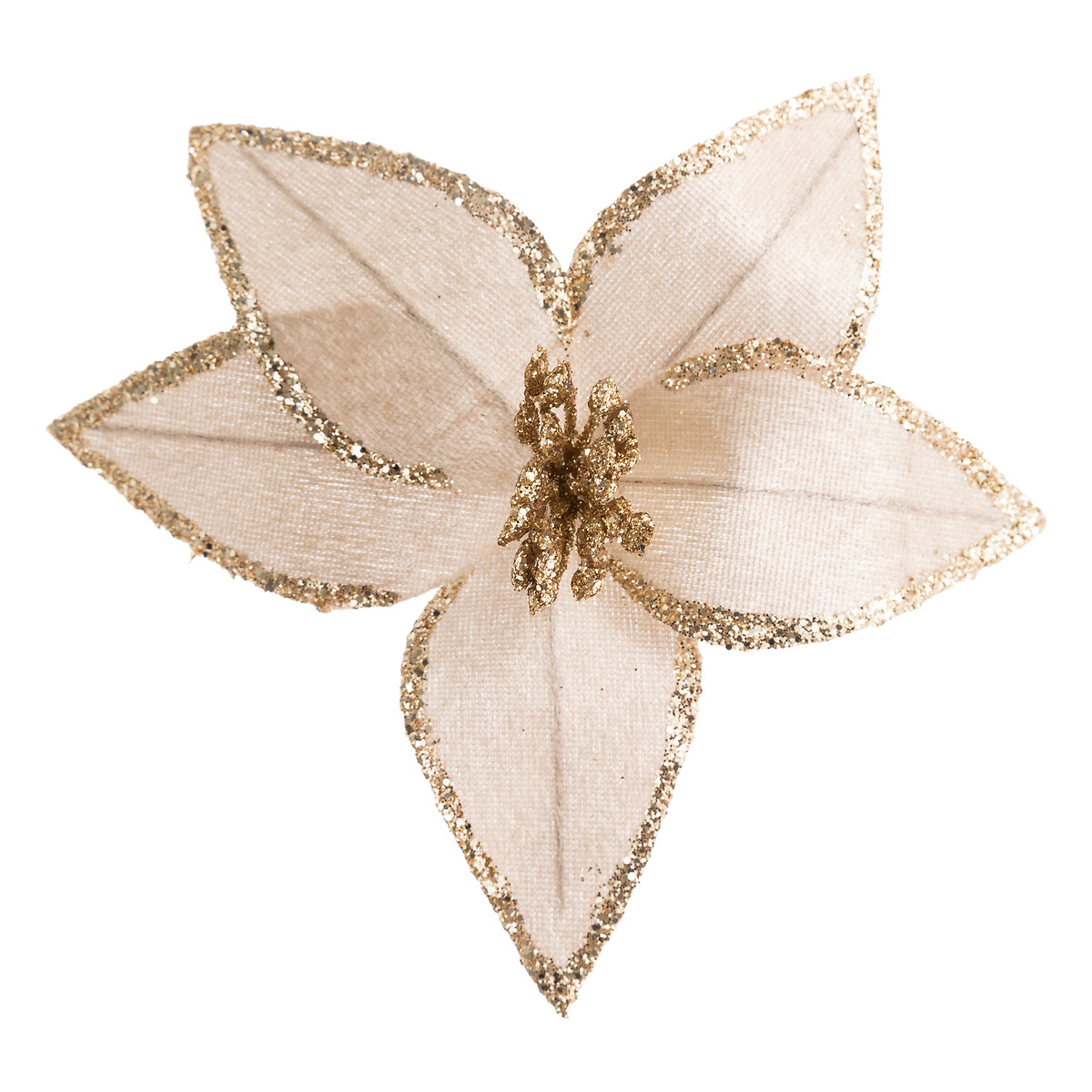 Flor poins&eacute;tia bege e dourada com mola
