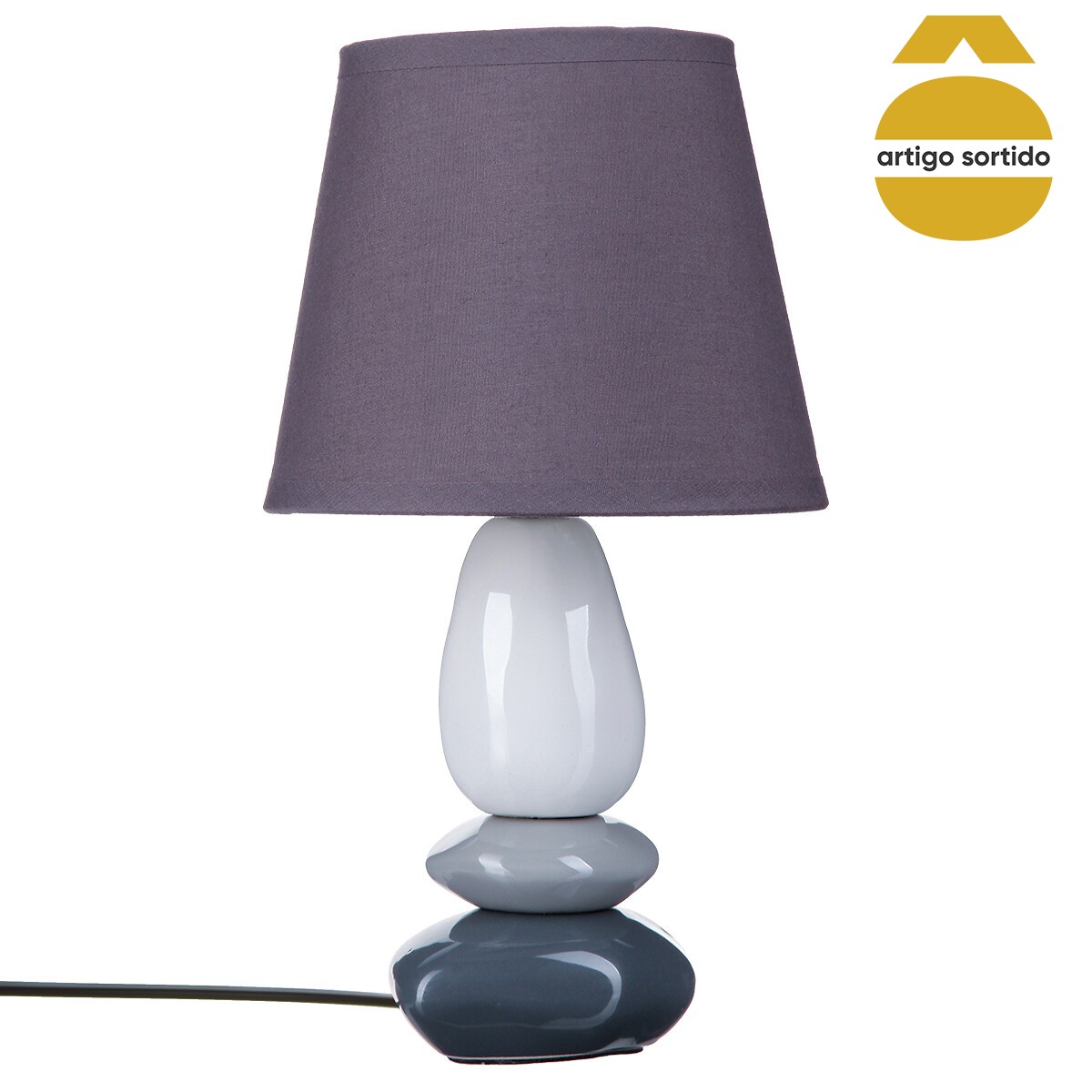 Candeeiro de mesa com 3 pedras em cerâmica