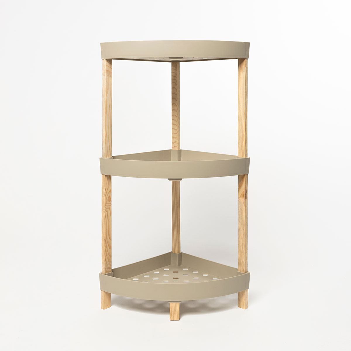 Estante de canto com 3 n&iacute;veis bege em madeira
