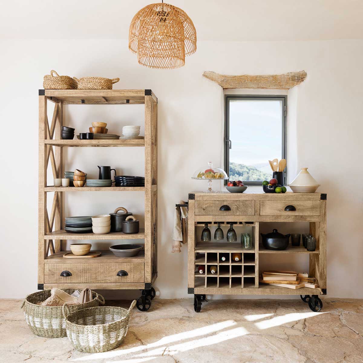 Candeeiro de teto KERY bege em rattan