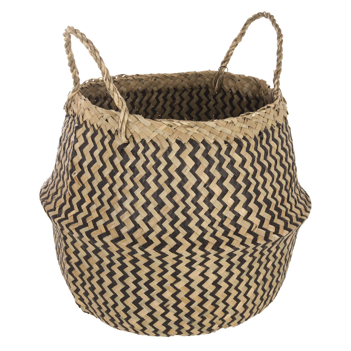 Cesto seagrass preto e natural com pegas 35cm