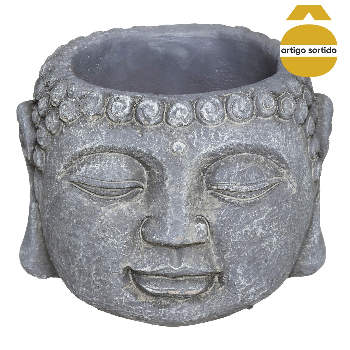 Vaso cabeça buda em cimento,  Vaso cabeça buda em cimento
