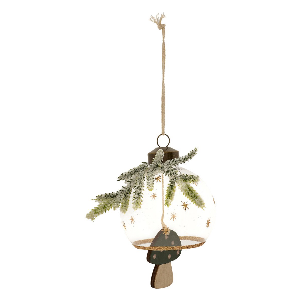 Bola de natal com ramos e cogumelo 8cm,  Bola de natal com ramos e cogumelo 8cm