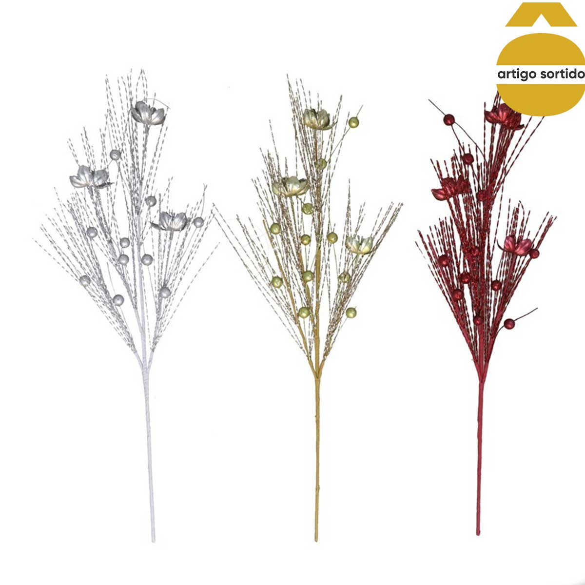 Ramo decorativo colorido com folhas e bagas 70cm