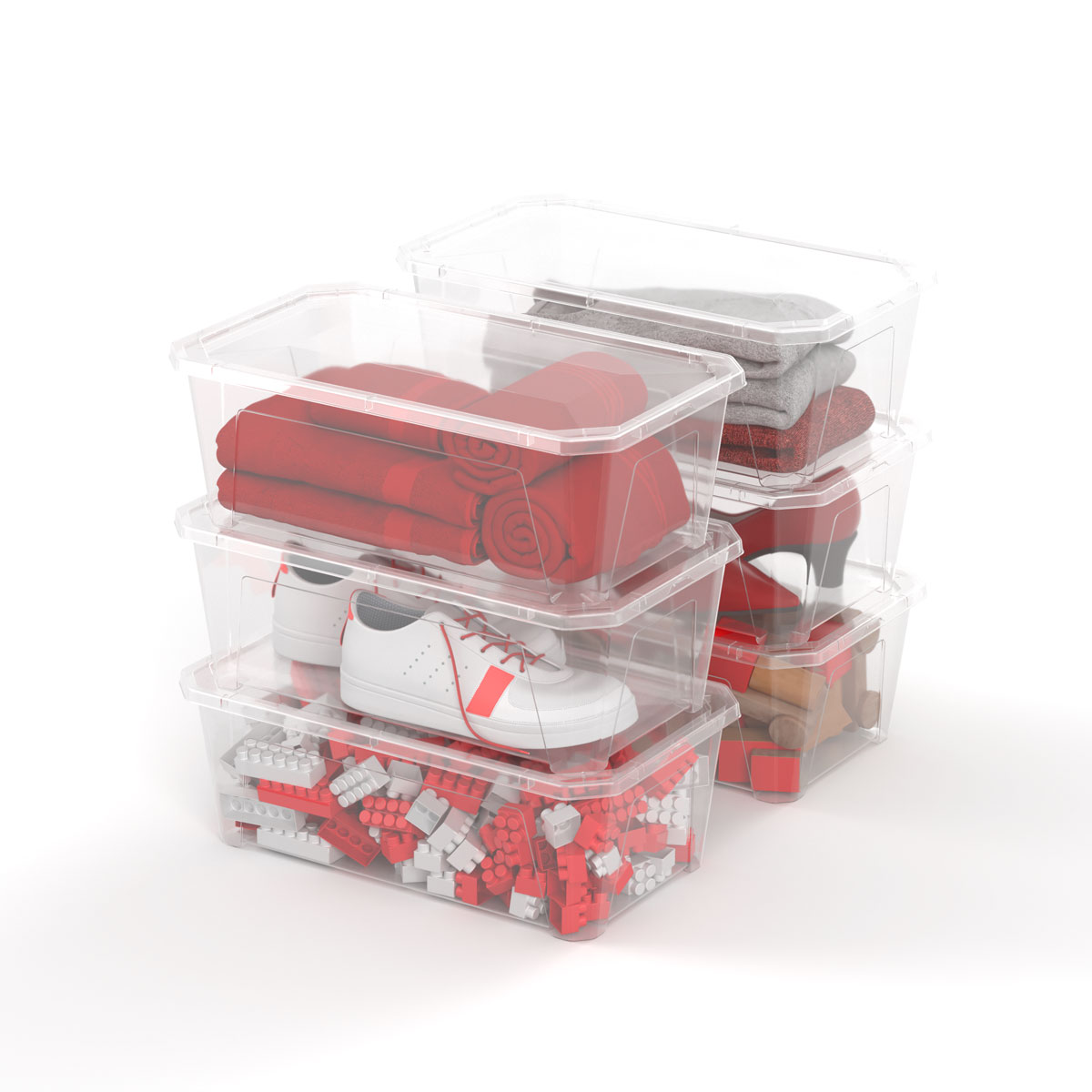 Conjunto de 6 caixas de arruma&ccedil;&atilde;o transparente 6l