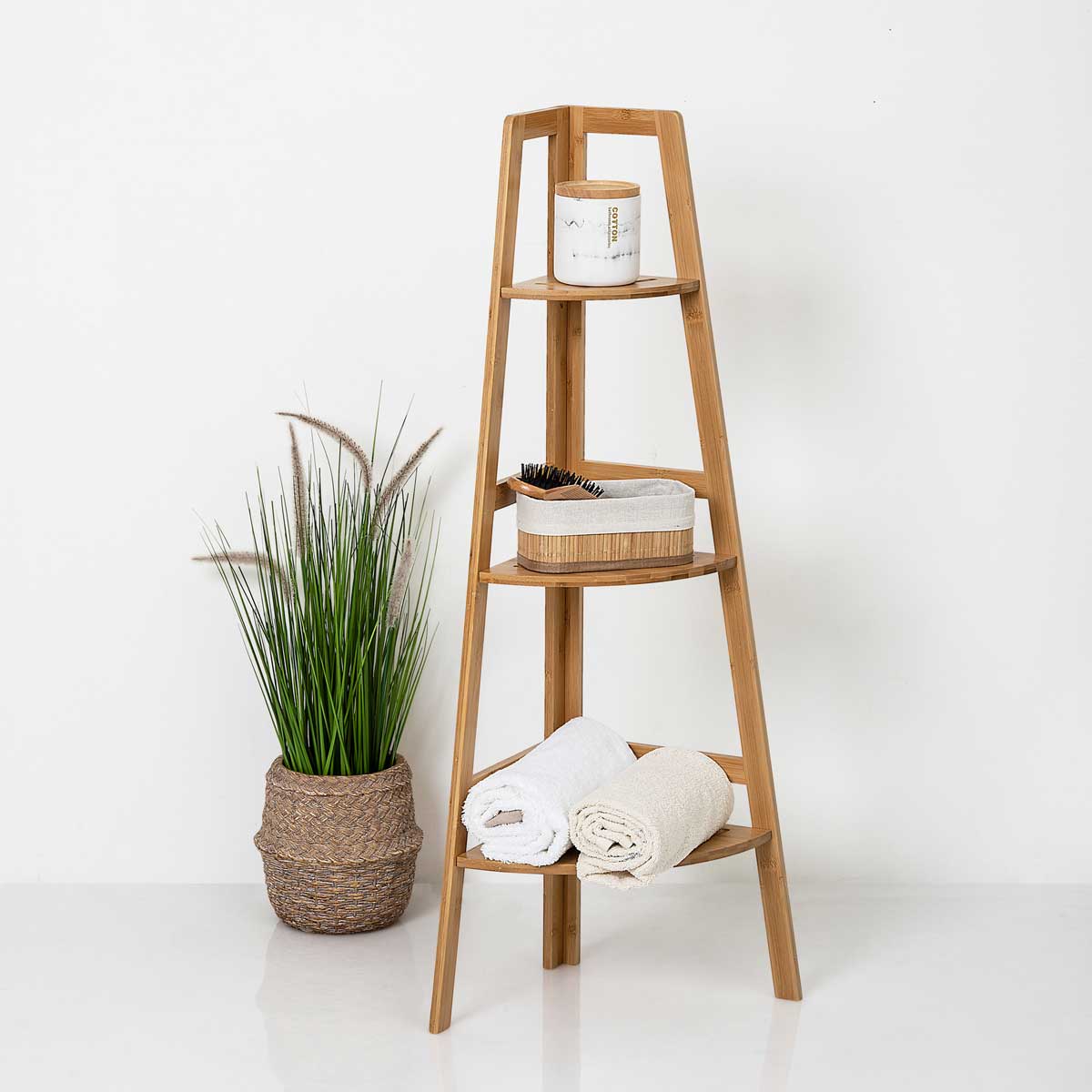 Estante de canto SICELA castanho em bambu com 3 níveis