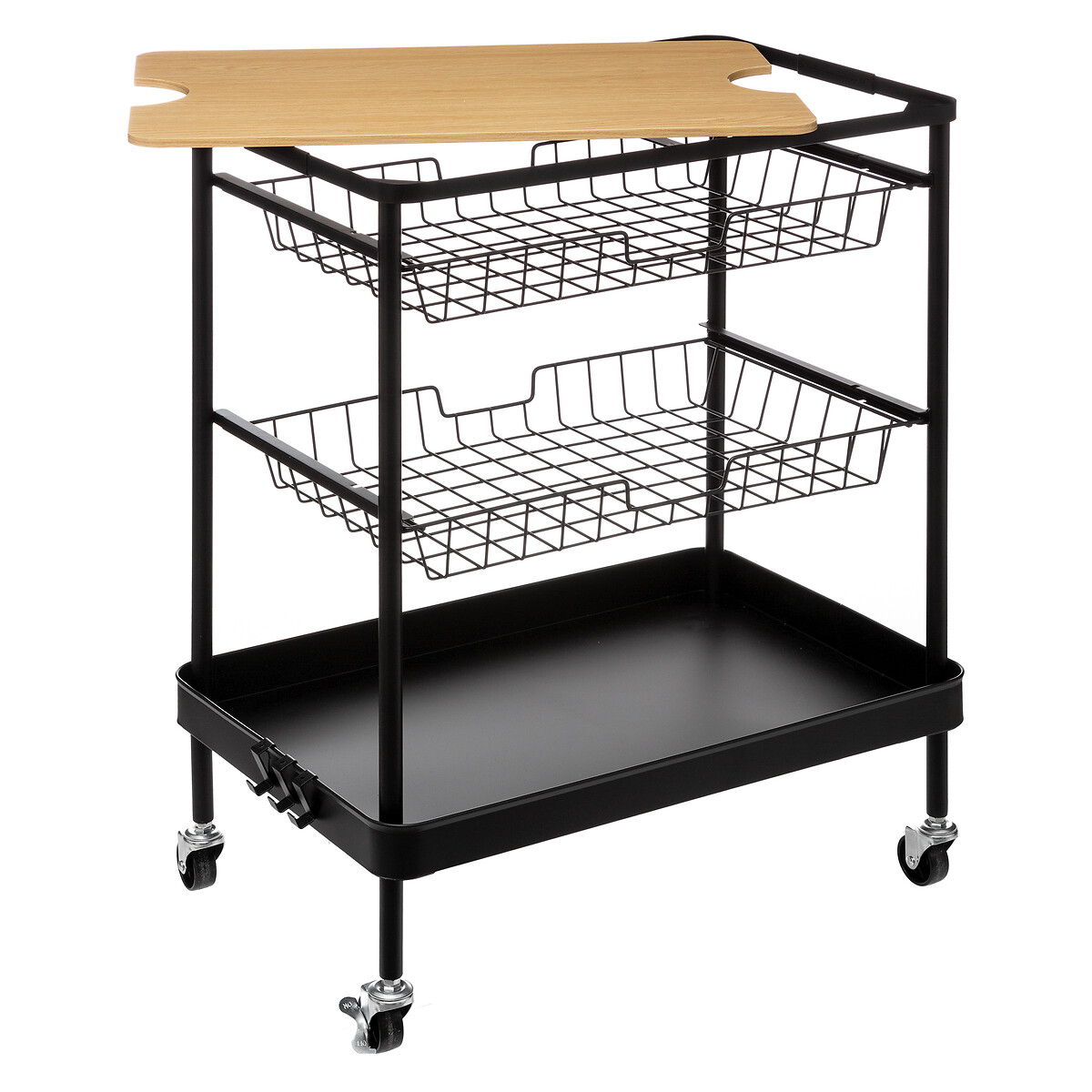 Móvel de apoio com 2 cestos e tabuleiro amovível em bambu