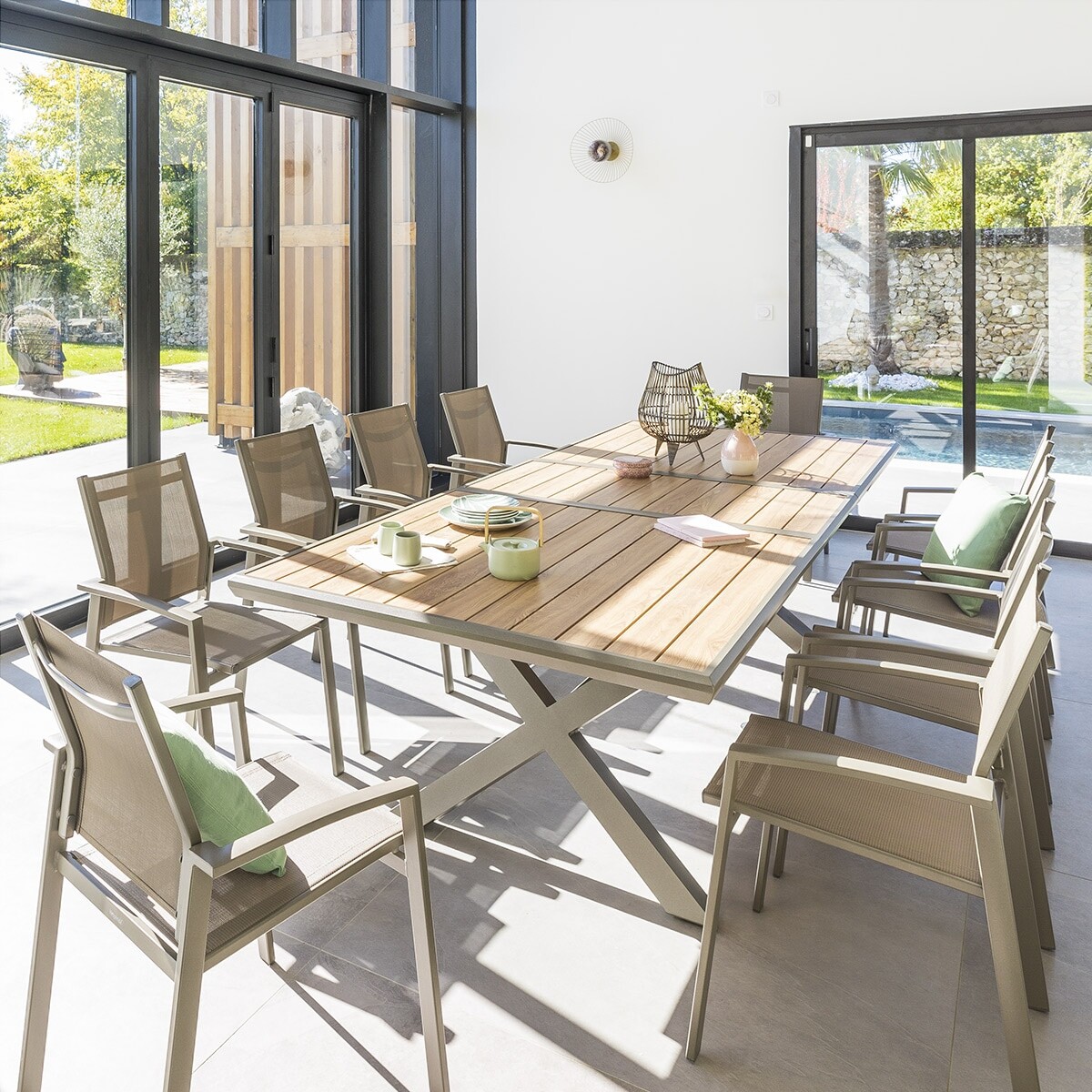 Mesa extens&iacute;vel AXIOME praline e honey 220-279cm