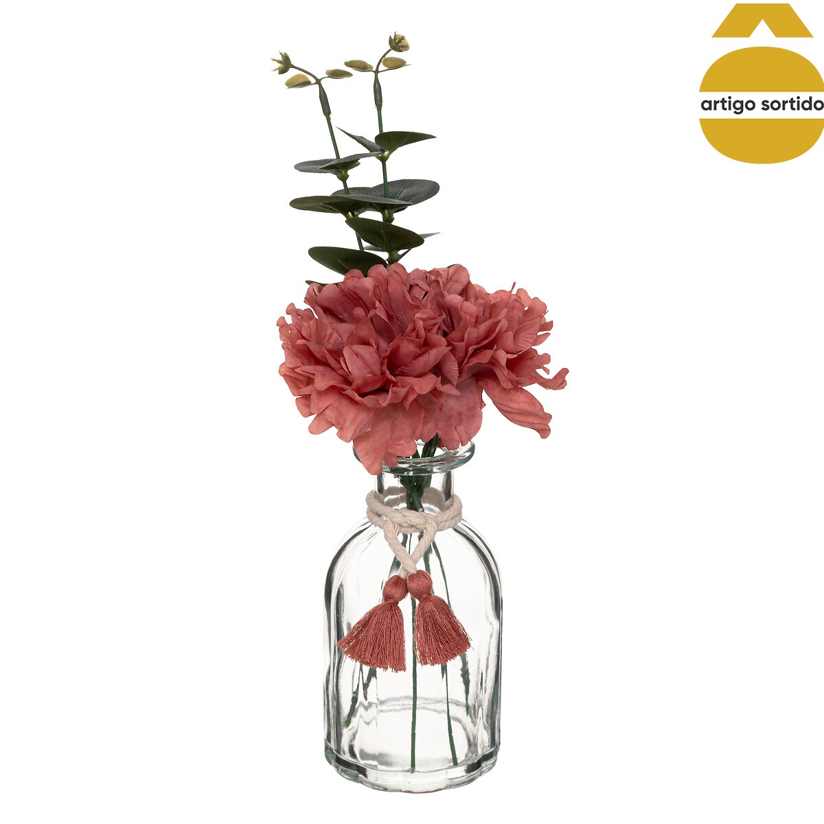 Jarra de vidro com flores artificiais