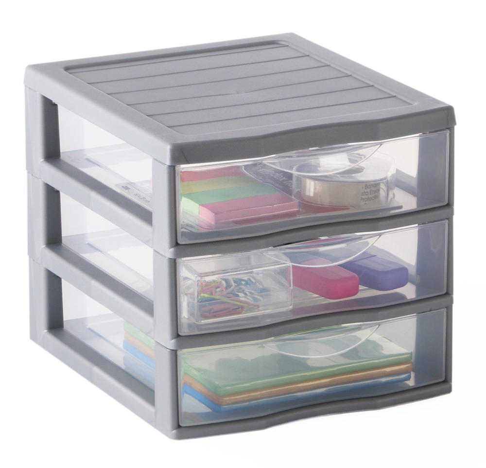 M&oacute;dulo de arruma&ccedil;&atilde;o cinza com 3 gavetas