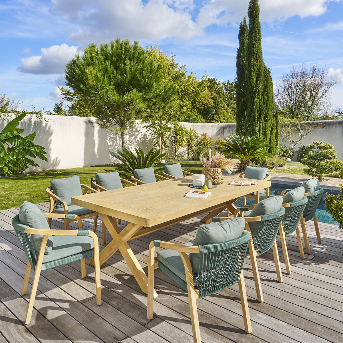 Mesa fixa XENIA em madeira acácia,  Mesa fixa XENIA em madeira acácia