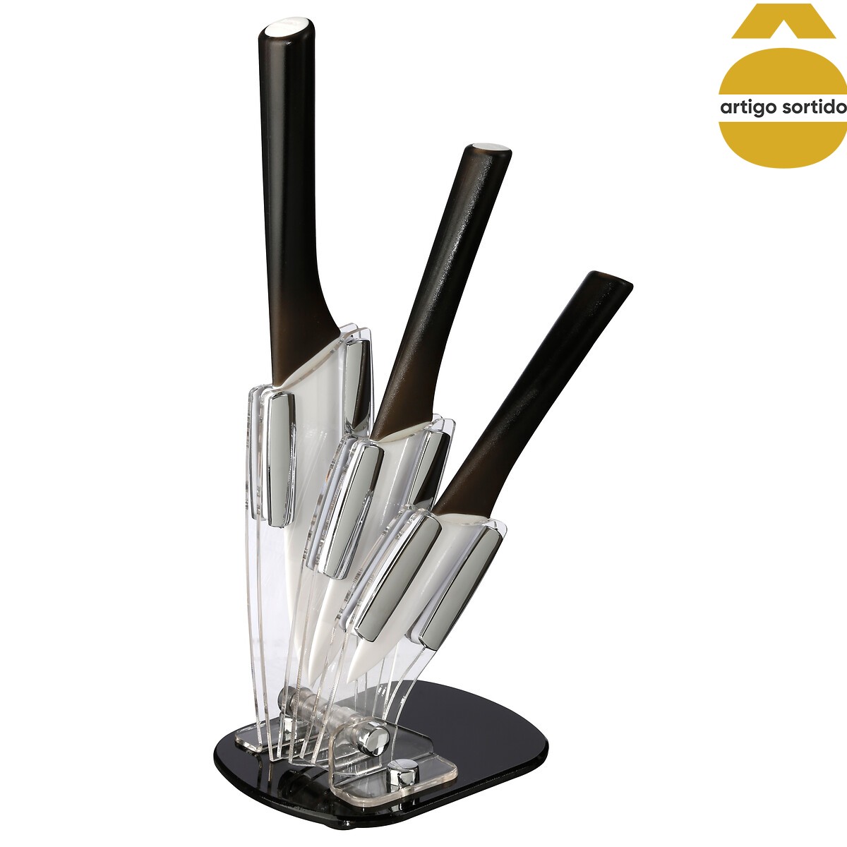 Conjunto de 3 facas com suporte