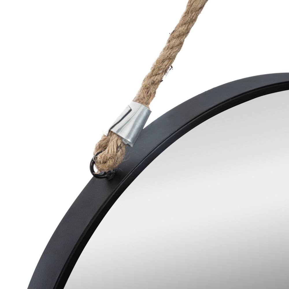 Espelho de parede ETNIC redondo preto com corda 38cm,  Espelho de parede ETNIC redondo preto com corda 38cm