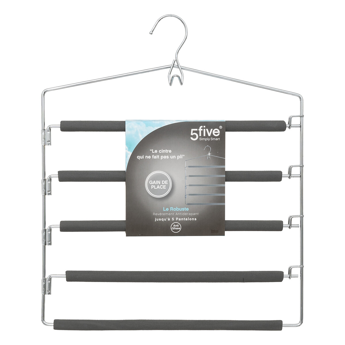 Cabide para calças prateado com 5 divisórias,  Cabide para calças prateado com 5 divisórias