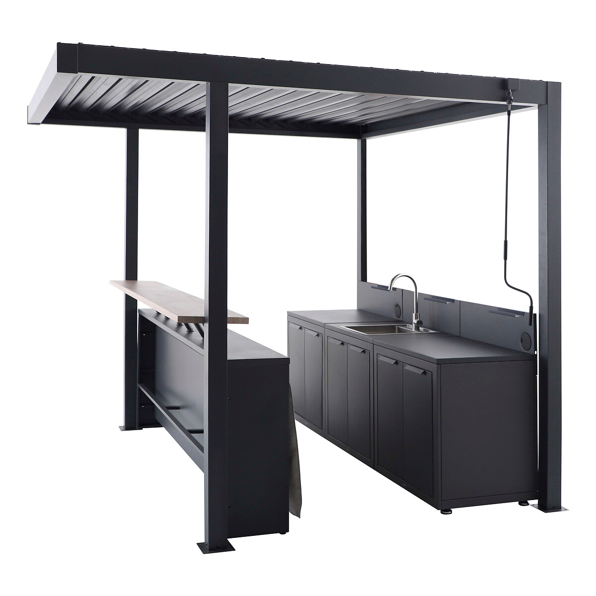 Cozinha exterior com p&eacute;rgola OXYANA cinzento