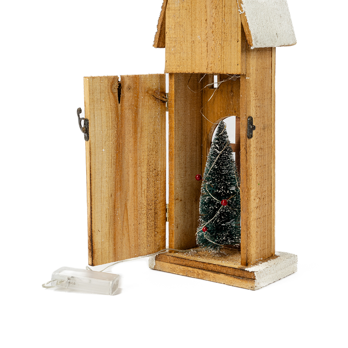 Casa decorativa em madeira com &aacute;rvore e led 56cm