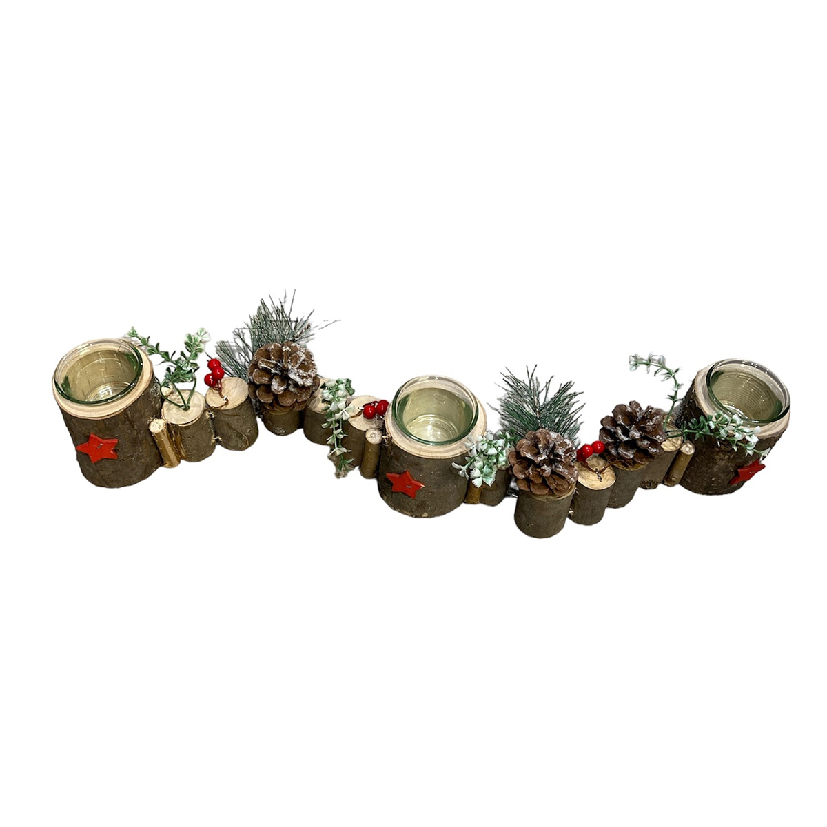 Casti&ccedil;al decorativo para 3 velas  com troncos 5x7x60cm