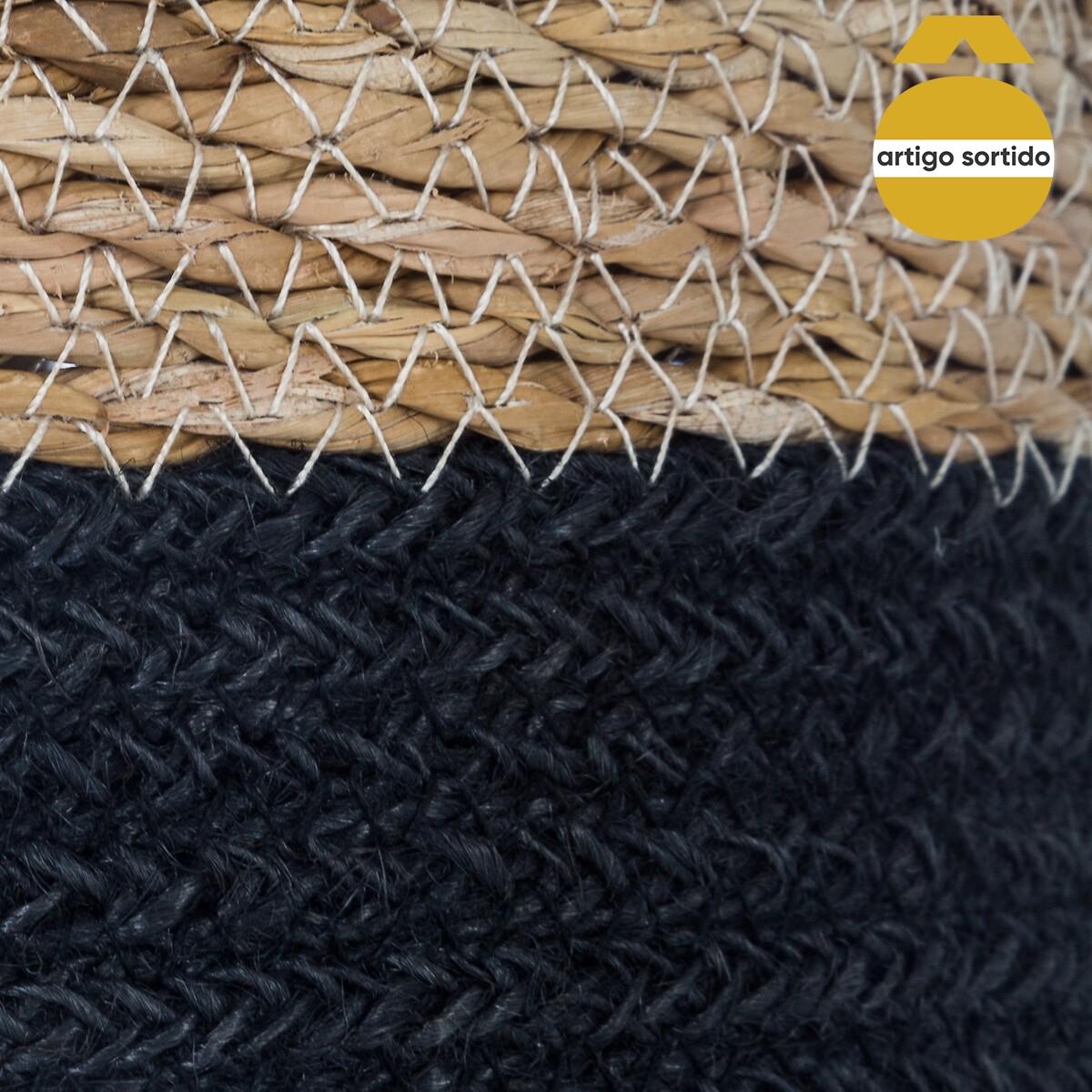 Cesto seagrass natural e preto 24x24cm