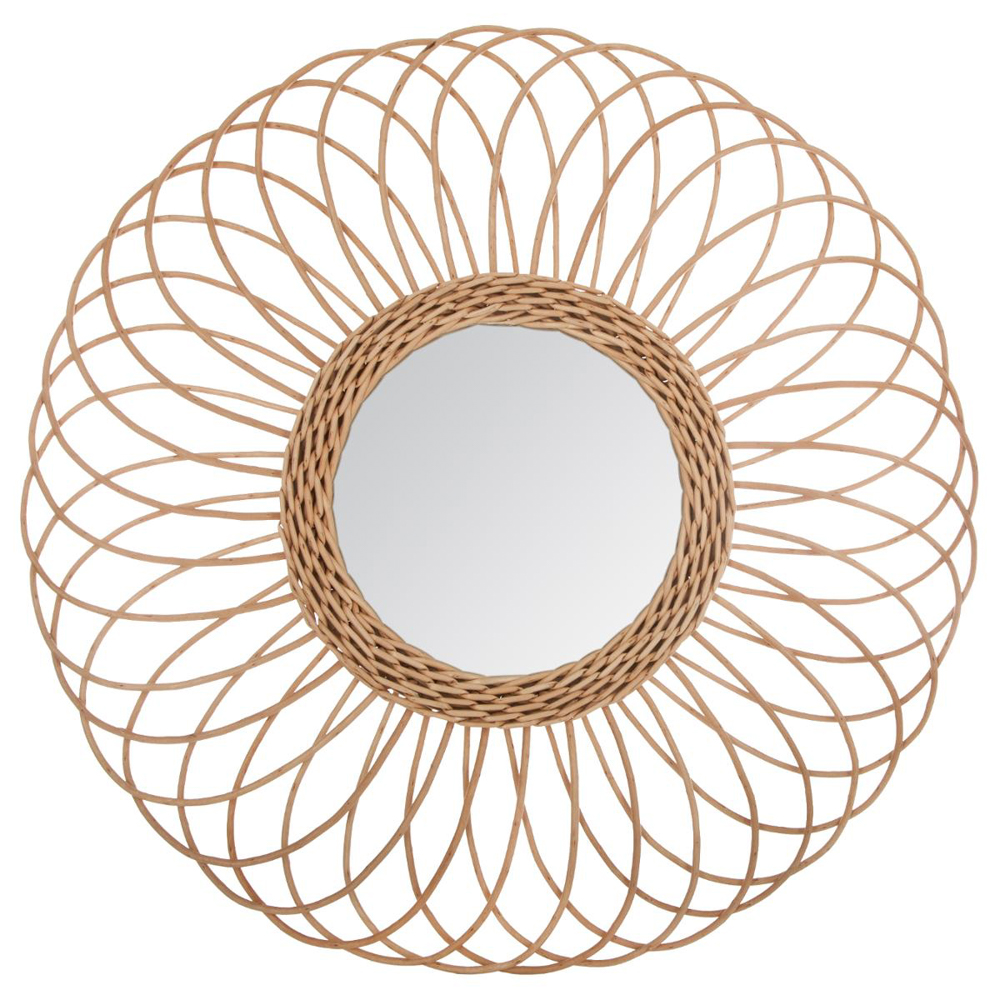 Espelho decorativo ROSÁCEA em rattan bege,  Espelho decorativo ROSÁCEA em rattan bege