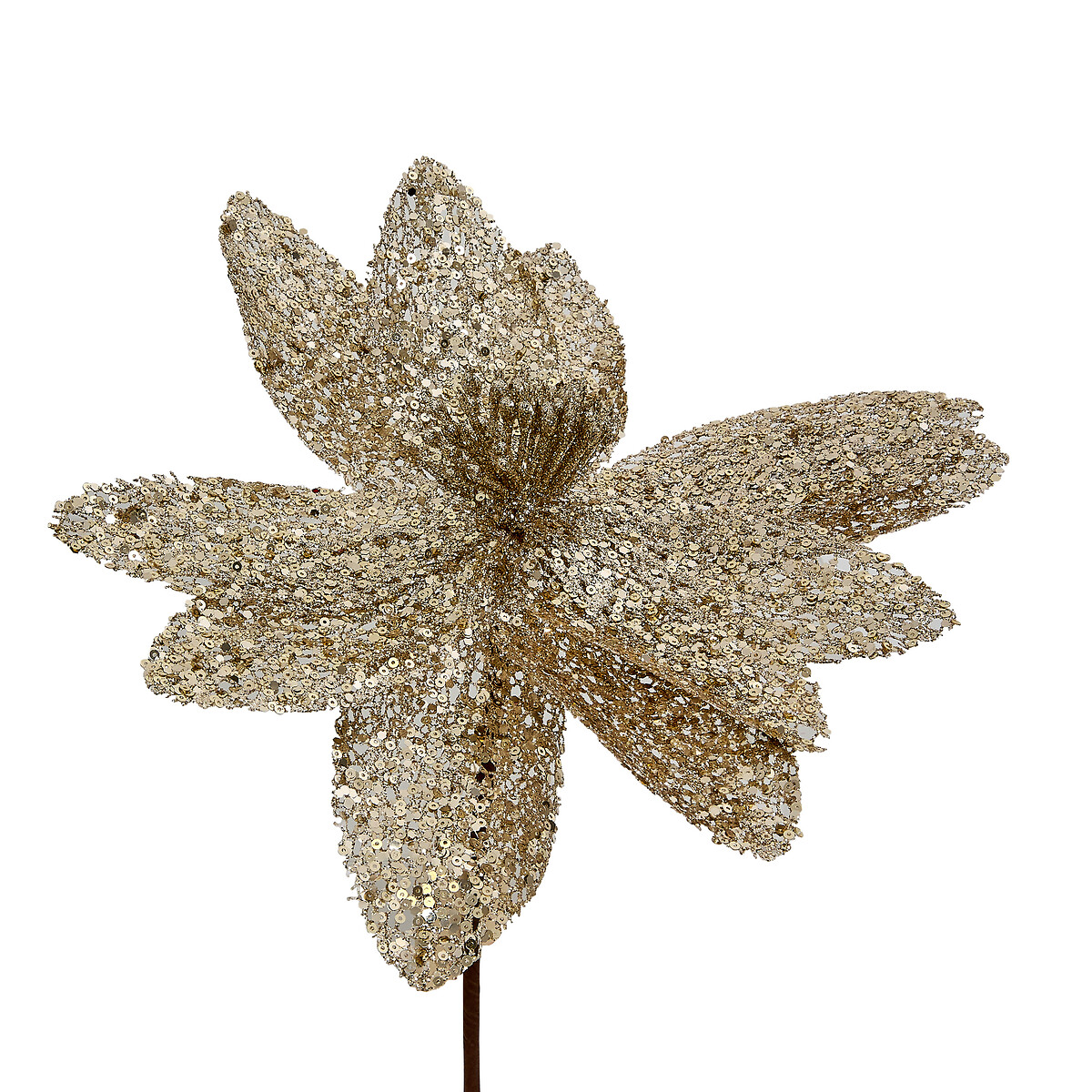 Haste poinsettia com brilhantes dourado 50cm