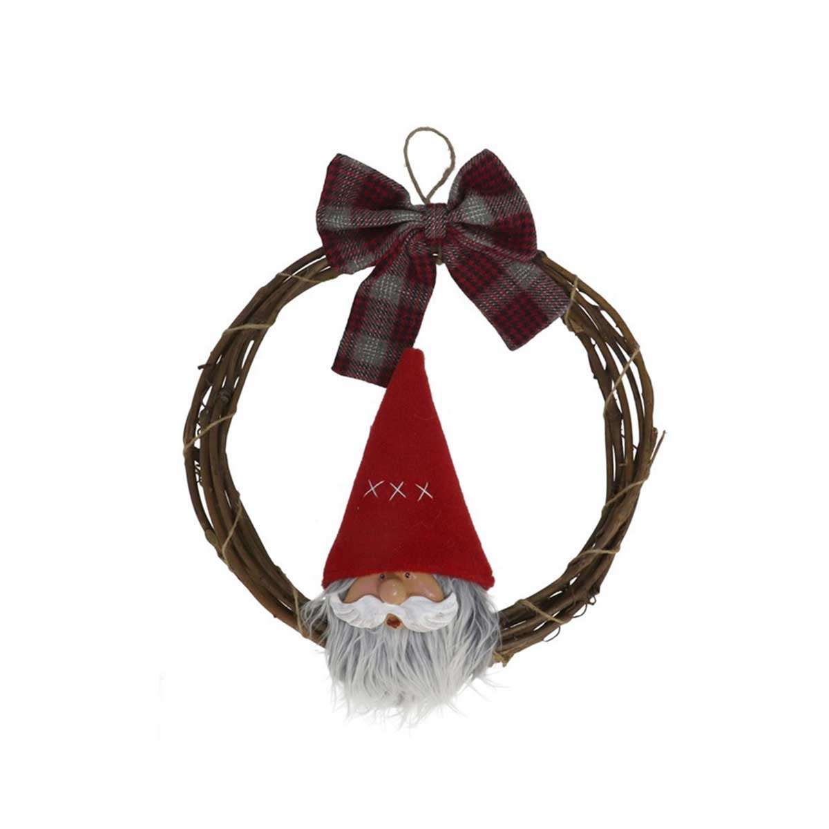 Coroa natalícia com laço e pai natal 33cm,  Coroa natalícia com laço e pai natal 33cm