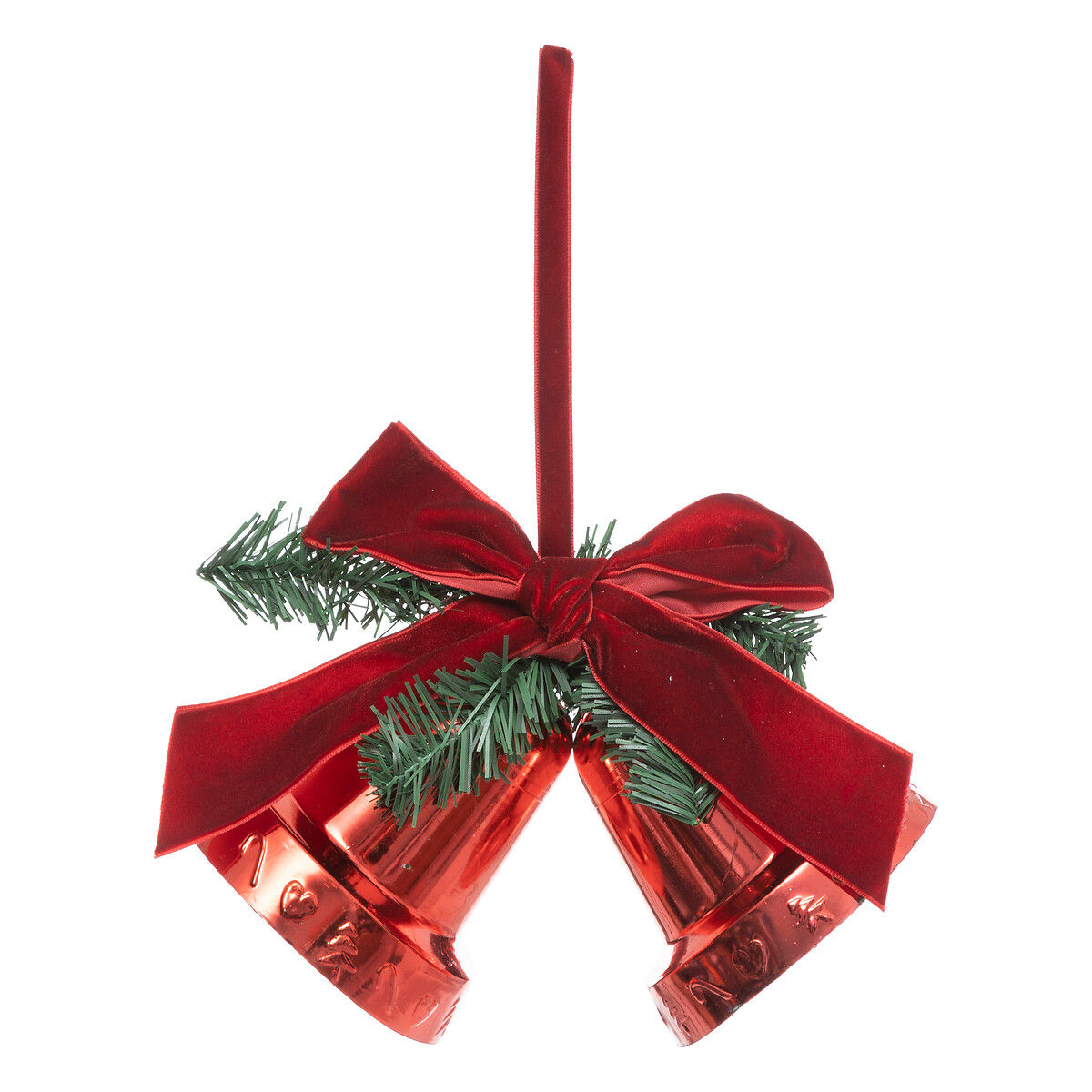 Pendurante em forma de sinos com laço e ramos 20cm