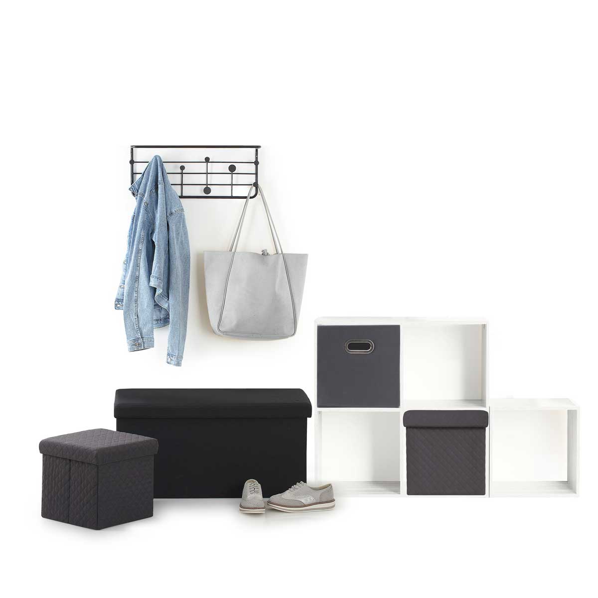 Pufe MIXMODUL em veludo cinza escuro