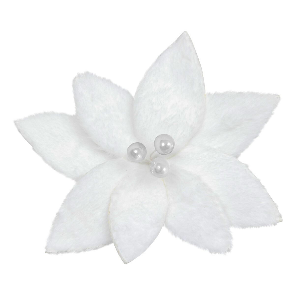 Flor poinsettia com mola branca com efeito neve 25x15cm