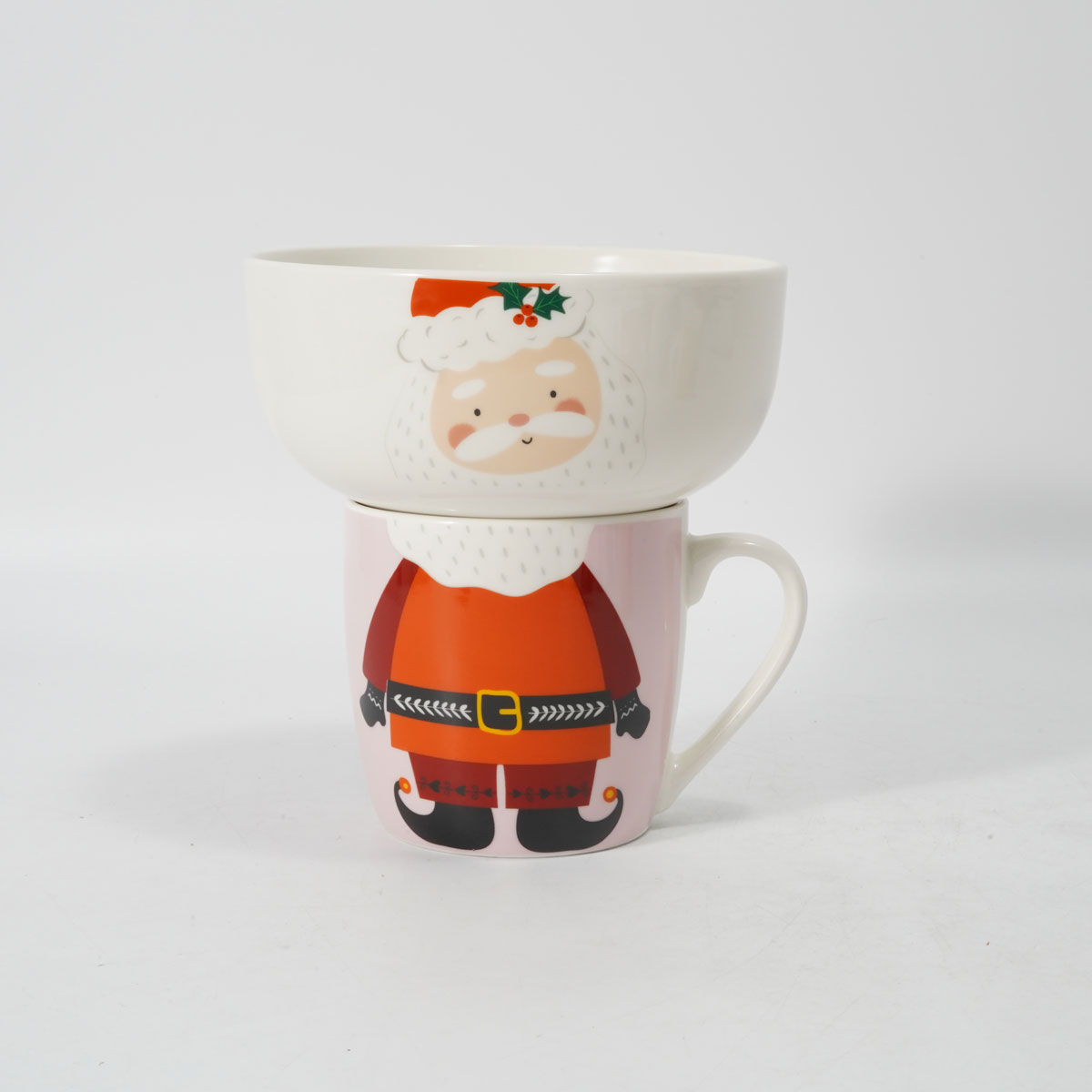 Conjunto de caneca e tigela pai natal e elfo vermelho