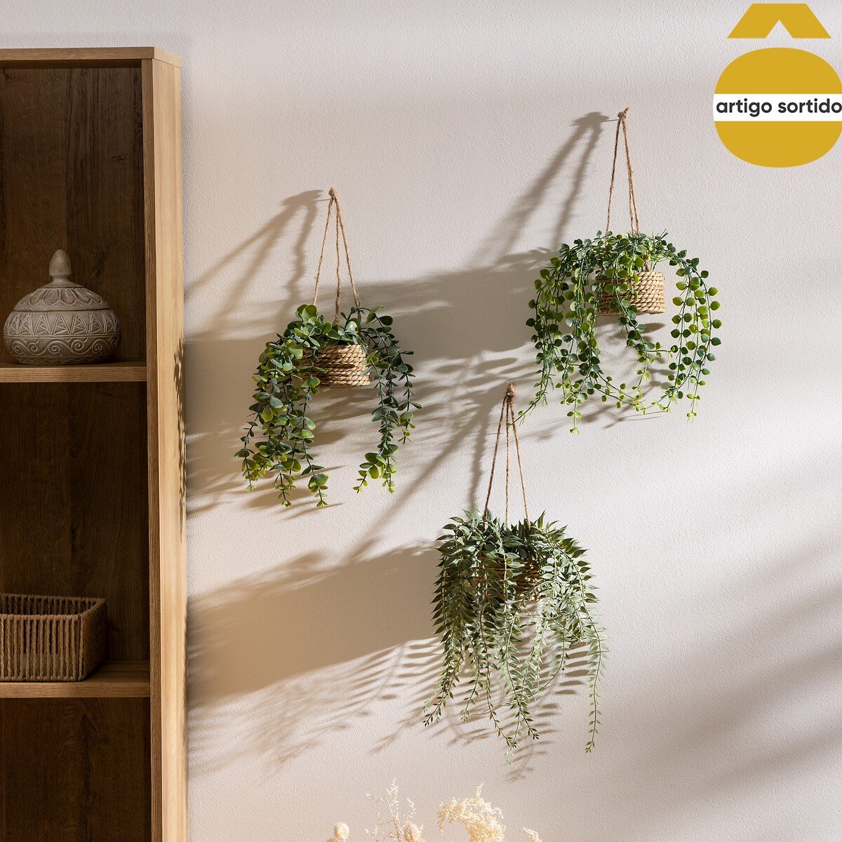 Vaso suspenso com planta artificial 50cm