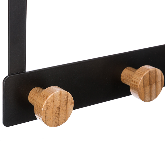 Cabide para porta preto com 3 ganchos em bambu,  Cabide para porta preto com 3 ganchos em bambu