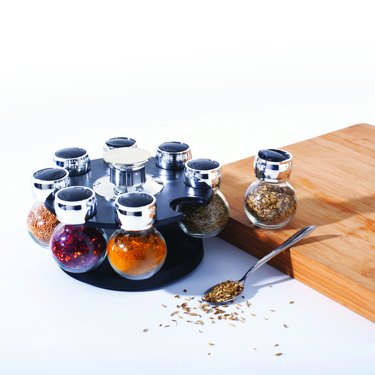 Conjunto de 8 frascos para especiarias com suporte