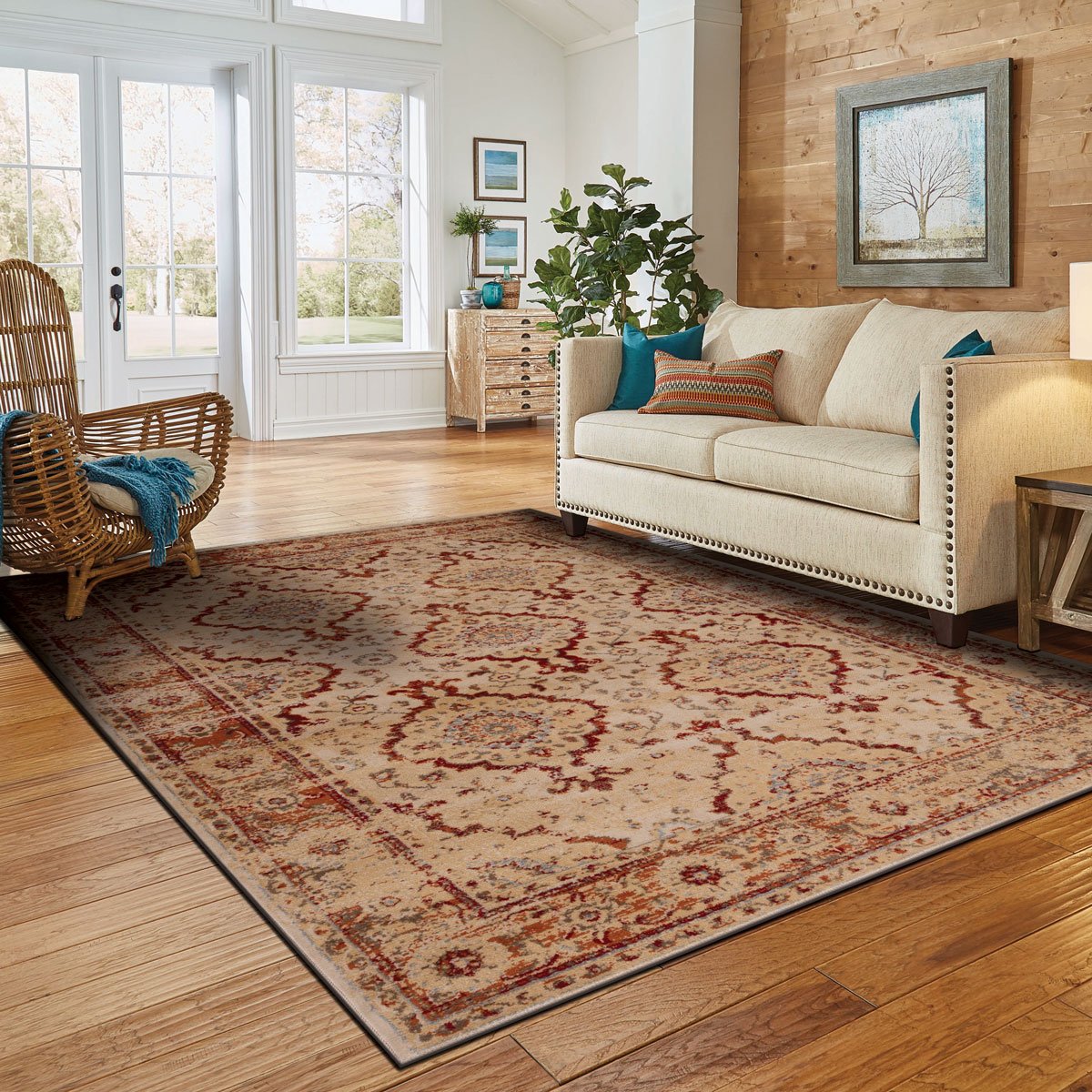 Tapete LENE bege e vermelho 200x285cm