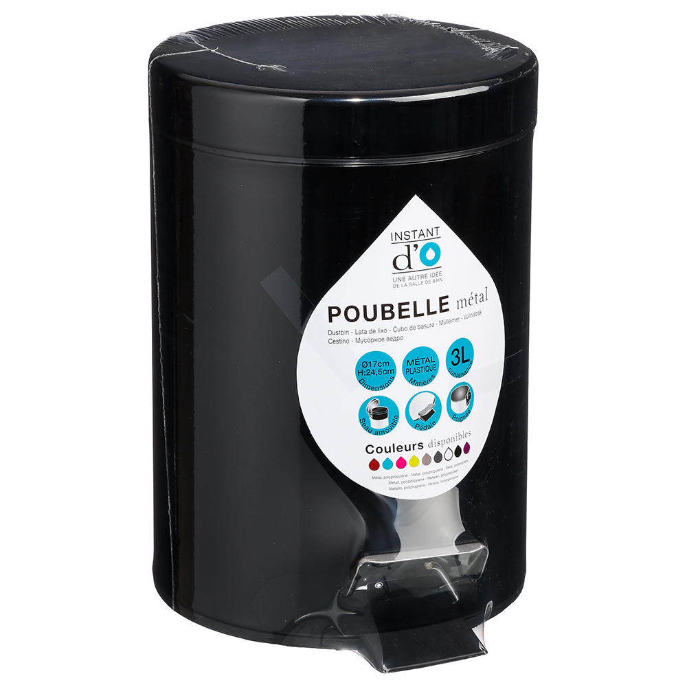 Balde wc preto metal 3l