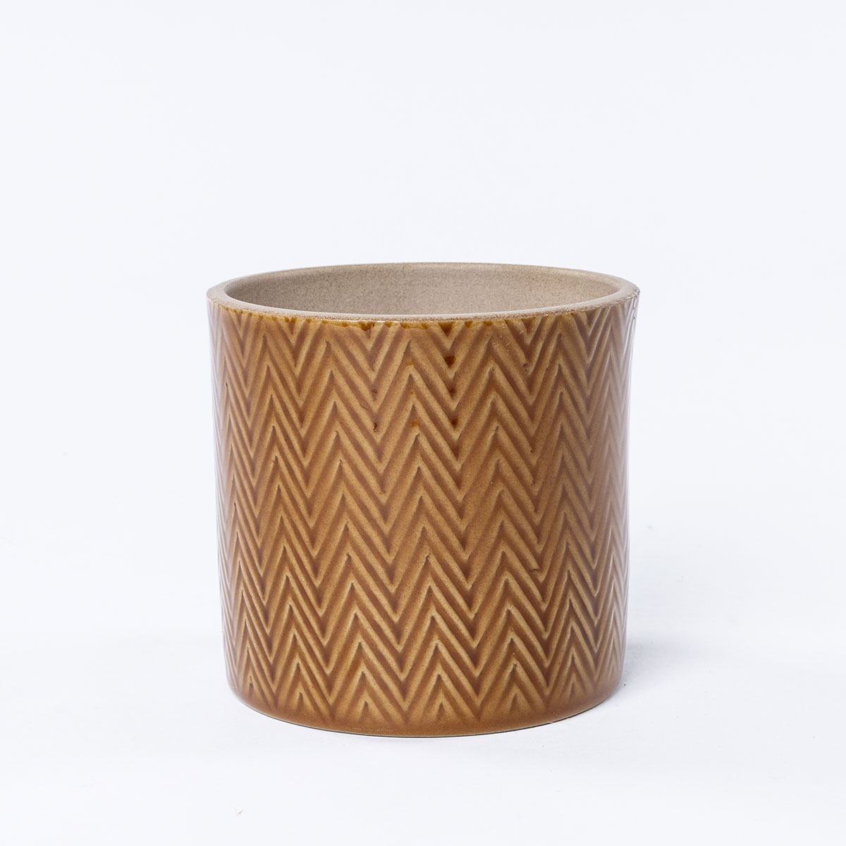 Vaso de cer&acirc;mica ZIG ZAG caramelo esverdeado 11cm