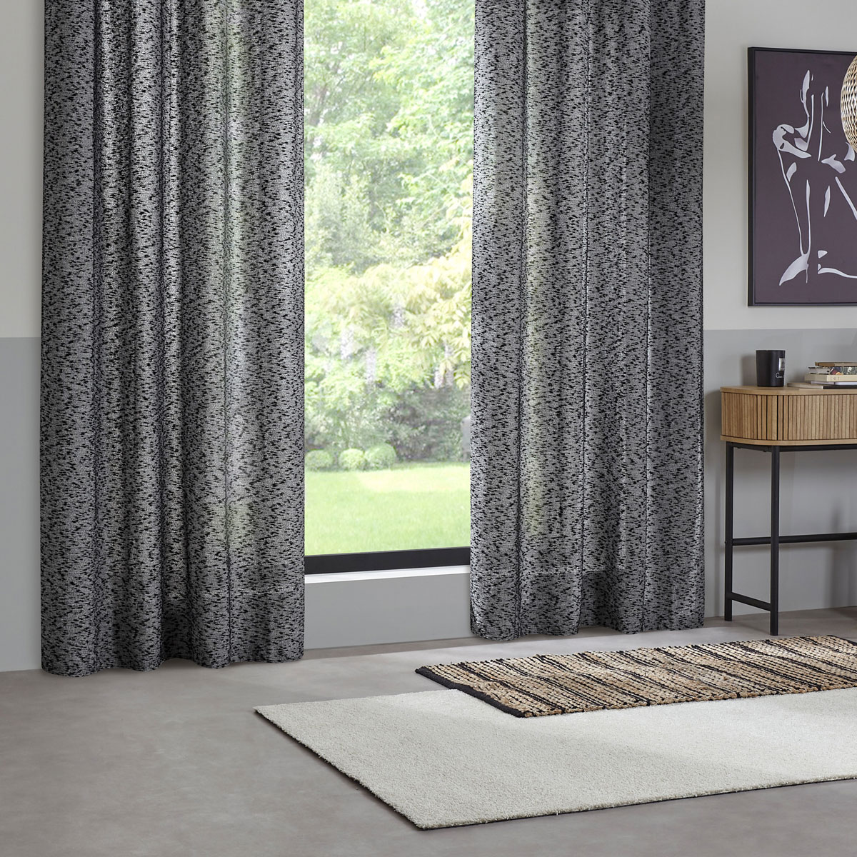 Cortina ASKA cinza e preta com textura 140x260cm