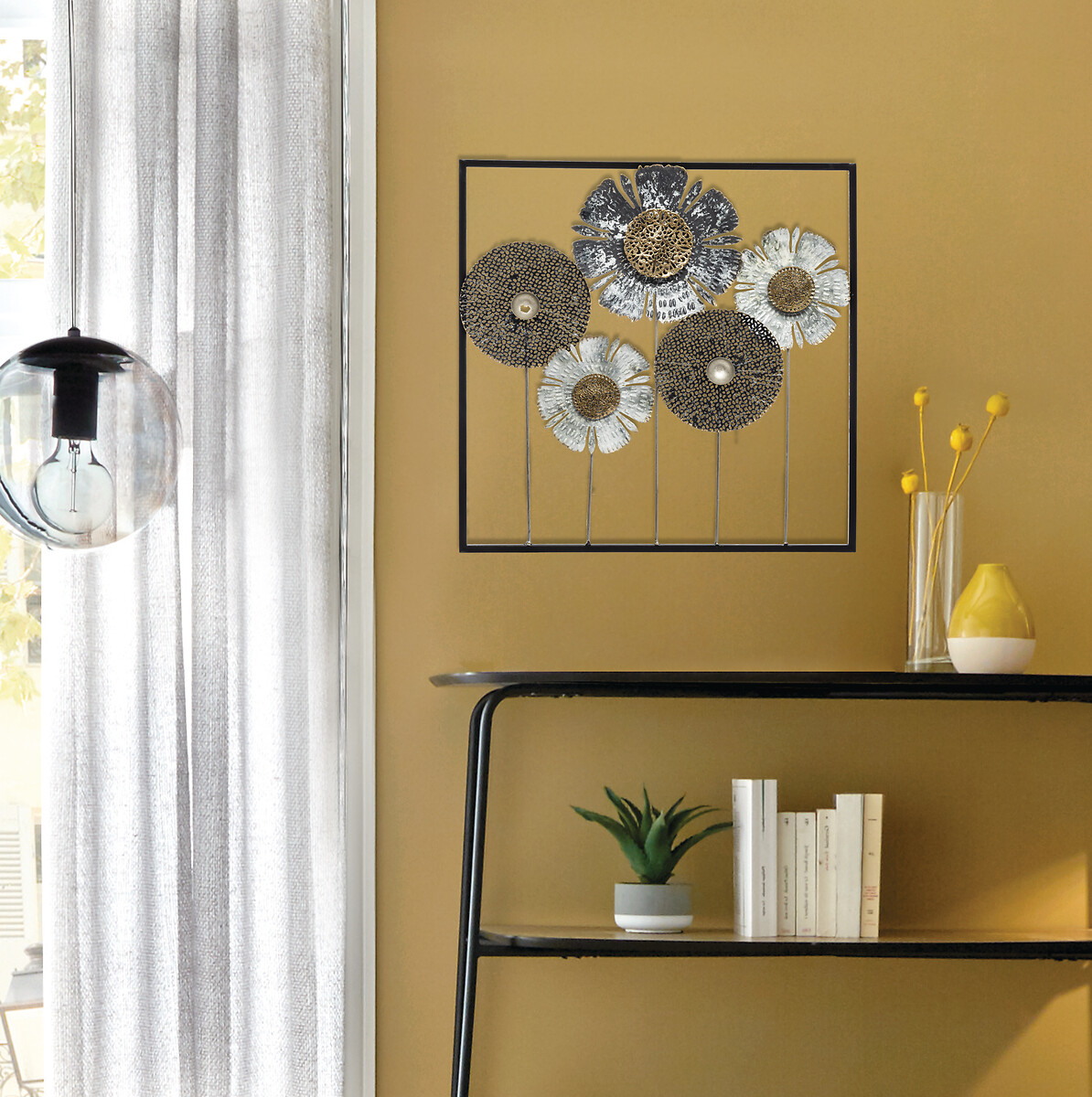 Quadro decorativo flor em metal 50cm