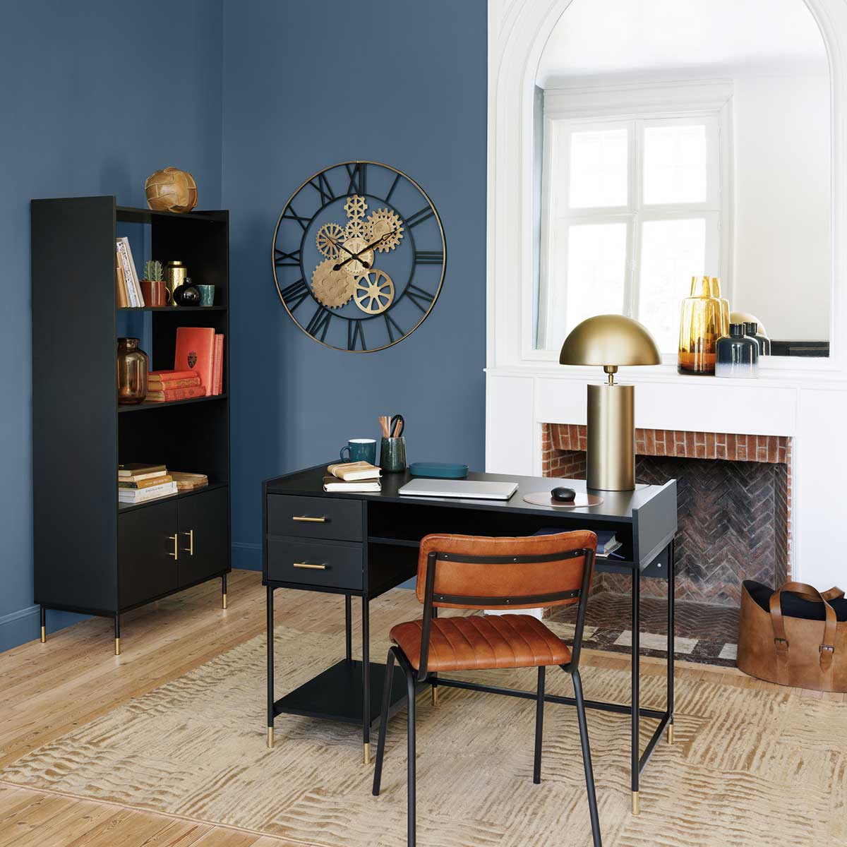 Estante TEDY preta em mdf e metal 170cm