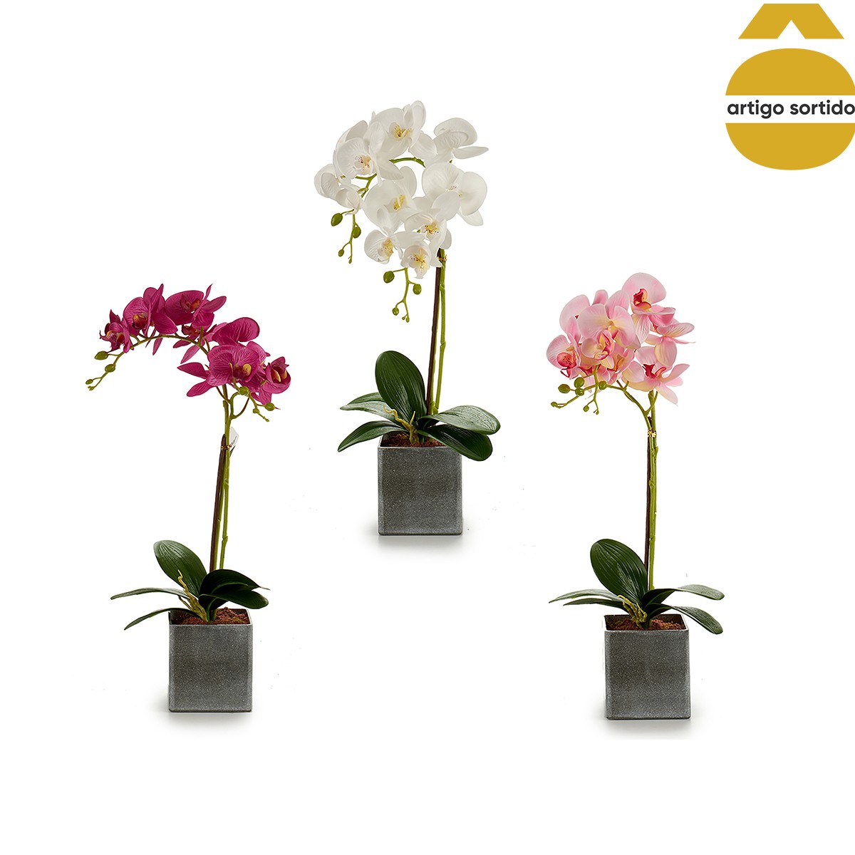 Vaso cinza com orqu&iacute;dea 51cm