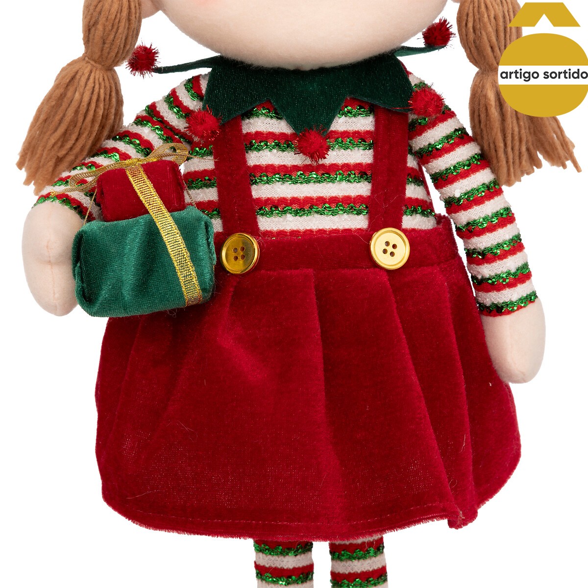 Figura elfo com coroa/presente 68,5cm,  Figura elfo com coroa/presente 68,5cm