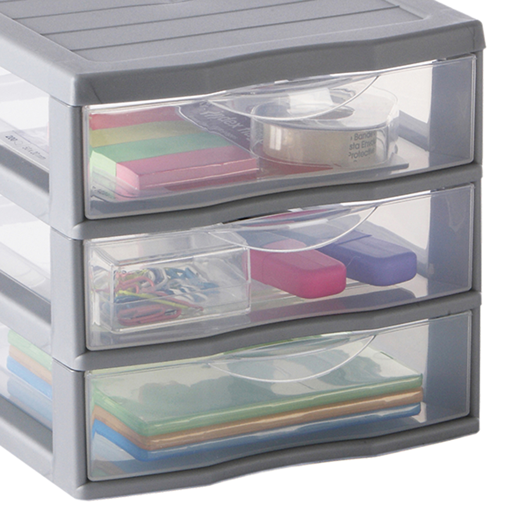 M&oacute;dulo de arruma&ccedil;&atilde;o cinza com 3 gavetas