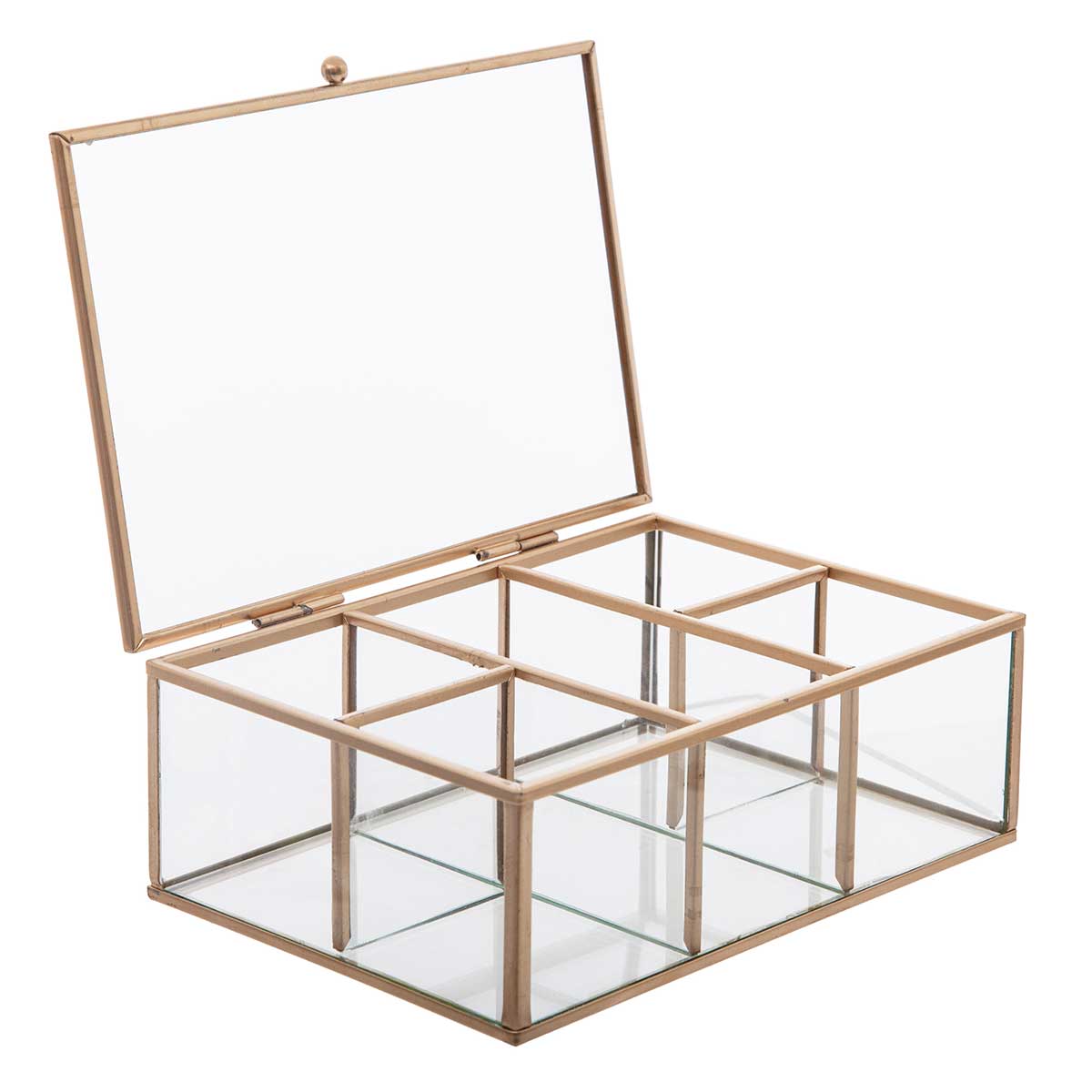 Porta bijuteria em metal e vidro dourado