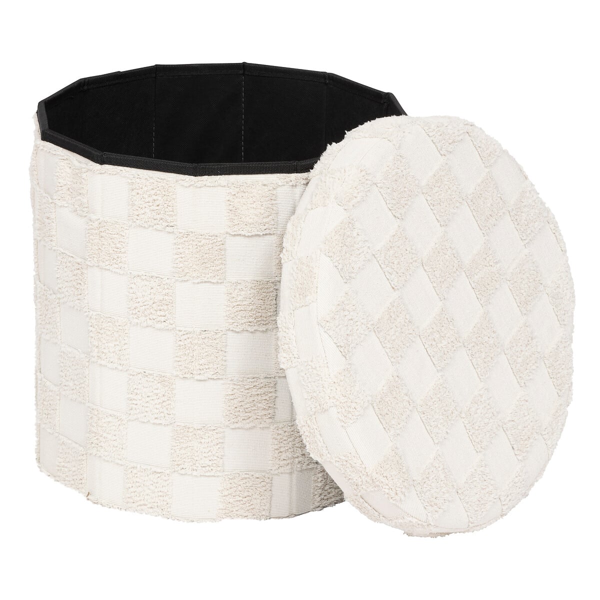 Pufe PASTI com arruma&ccedil;&atilde;o branco em tecido D38cm