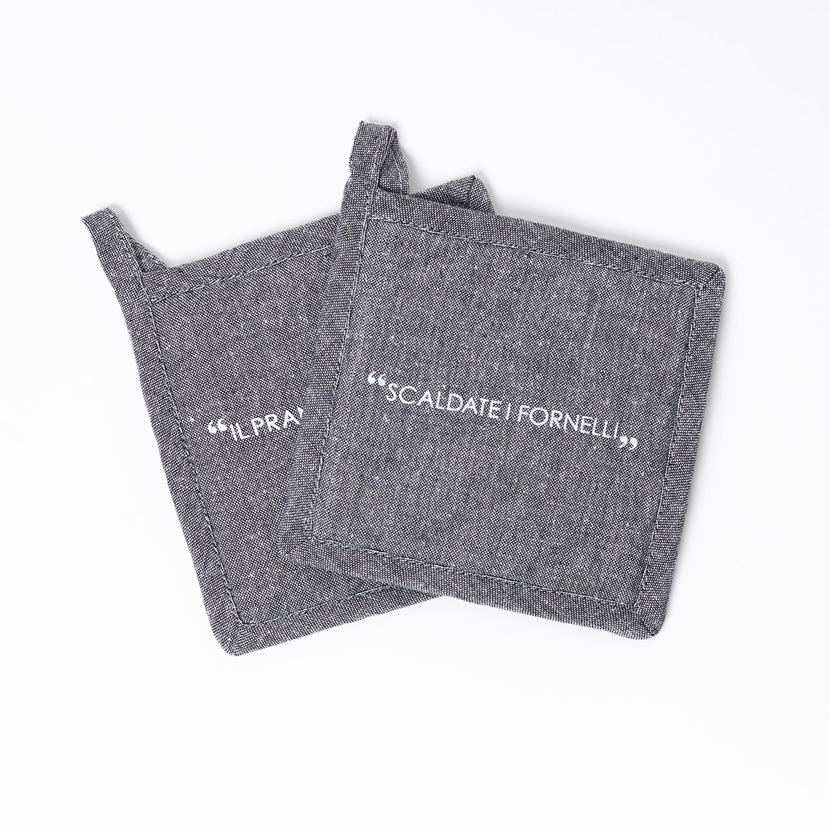 Conjunto de 2 pegas com frase cinza escuro em algodão